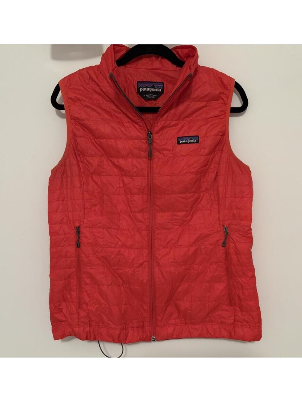Patagonia Nano Primaloft Catlan Coral Brick Quilted Puffer Vest Womens Sz. Large